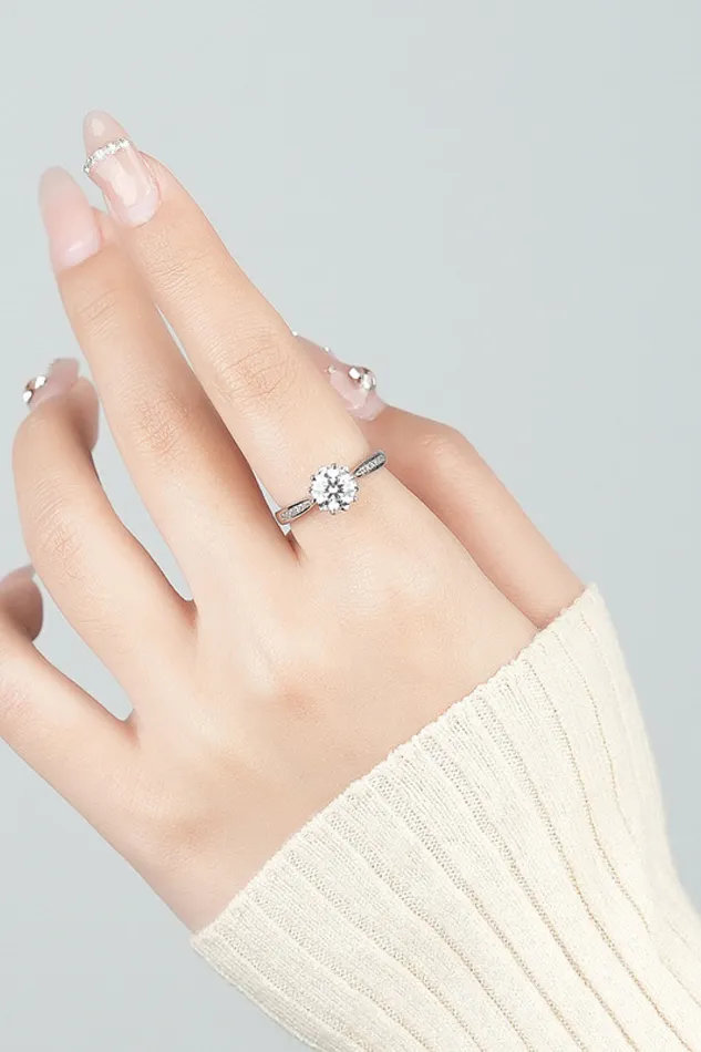 Rings 1 Carat Moissanite Adjustable 6Prong Ring Trendsi