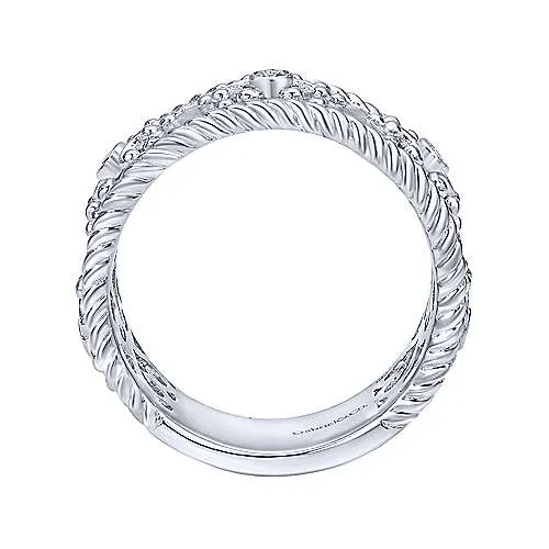 Rings Gabriel Co Sterling Silver Wide Band Ring with Twisted Rope and Diamond Accents