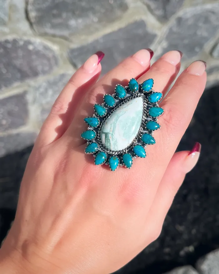 Rings Sophiareneboutiquecom Sterling Silver Green Opal Chrysocolla Cluster Rings