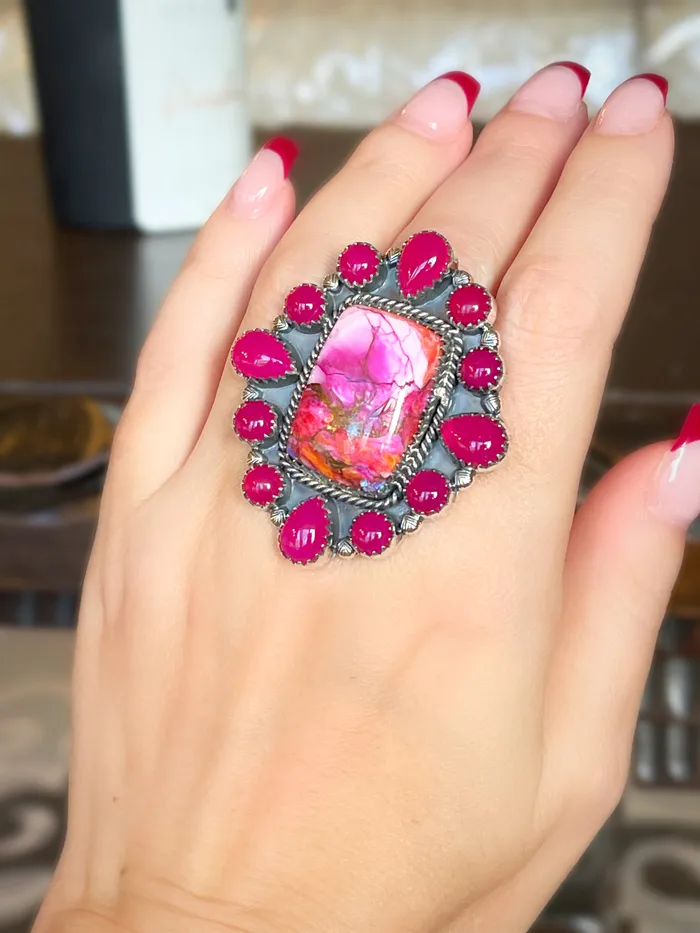 Rings Sophiareneboutiquecom Sterling Silver Pink Mohave TurquoisePink Onyx Square Cluster Ring