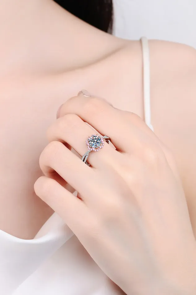 Trendsi Rings 1 Carat Moissanite FlowerShaped Crisscross Ring
