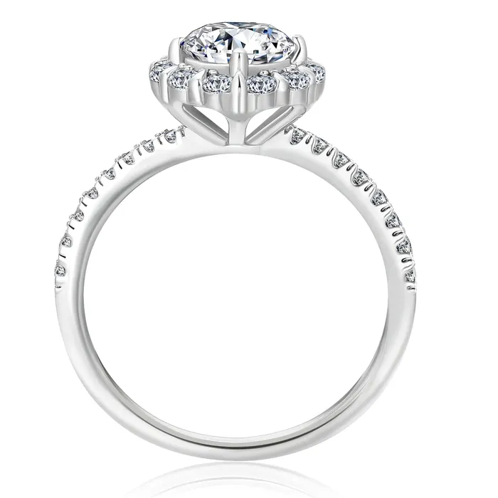 WeiZi Wuzhou Rings Round Cut Moissanite Diamond Paved Halo Ring for Women