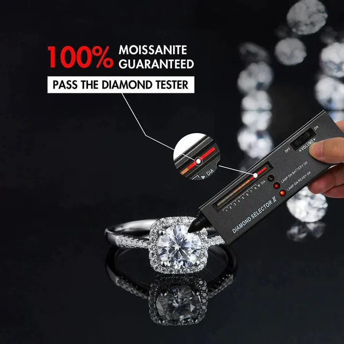 WeiZi Wuzhou Rings Round Cut Moissanite Diamond Paved Halo Ring for Women