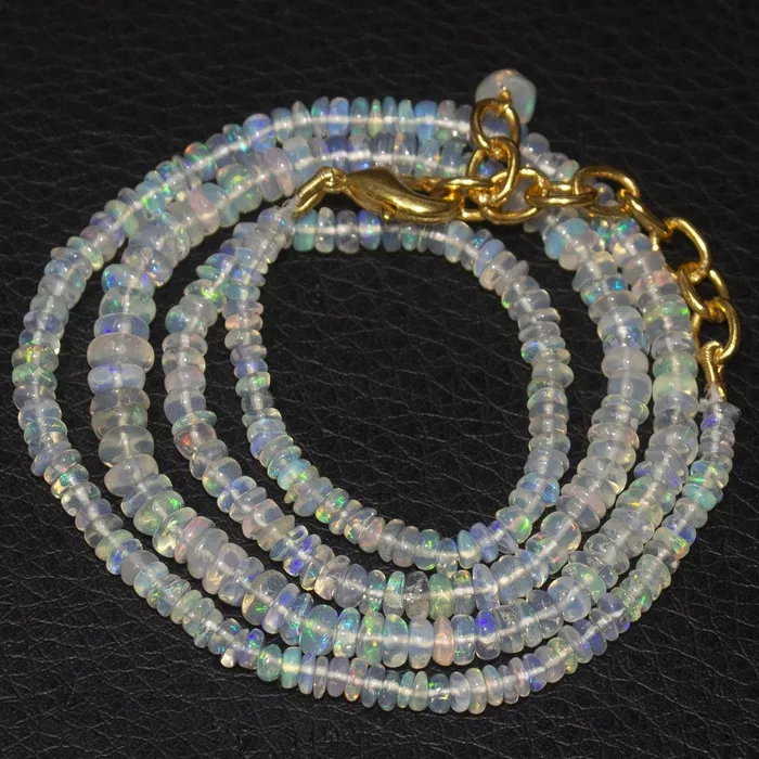 Welo Ethiopian Opal Rondelle Gold Plated Gemstone Beads Necklace 20 Beads Supplies USA Necklaces